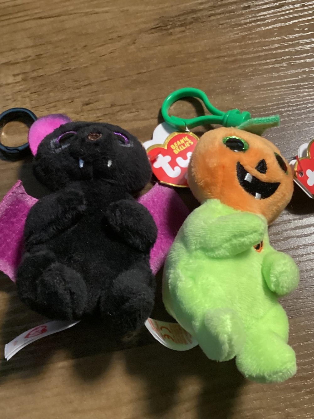 TY Beanie Baby Beanie Bellies Hollow the Halloween Pumpkin & Alfred The Bat 4”